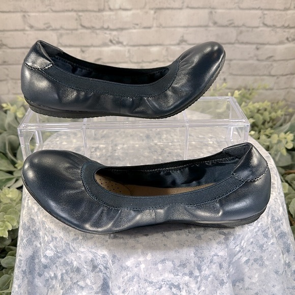 Lands End Navy Blue Round Toe Elastic Band Pull On Scrunch Flats WMS 6.5B💙VGUC - Picture 7 of 9